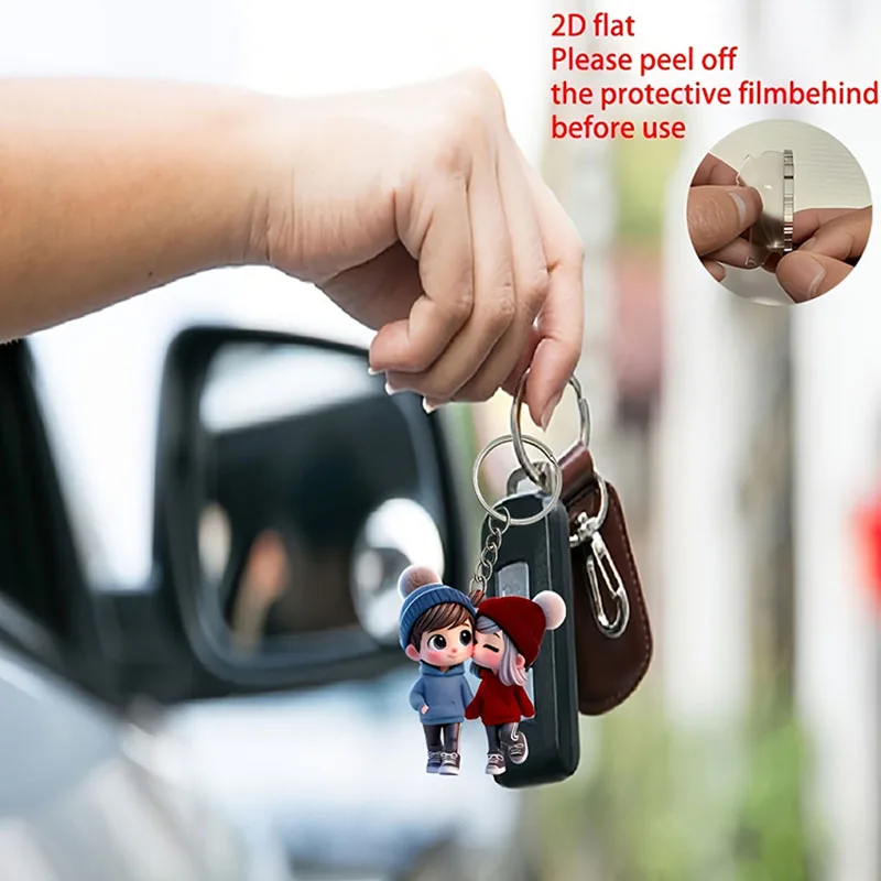 2D flacher Acryl-Schlüsselanhänger und Auto-Rückspiegel-Dekoration, Geschenke für Paare, Familie und Freunde, Schlüsselanhänger, Taschen- und Autozubehör