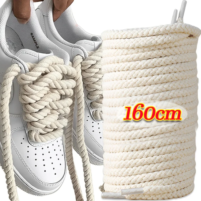 2PCS 120/140/160CM Bold Cotton Linen Twist Weave Shoelaces Wood Rope Laces Men Women Trend Personality Sport Casual Shoes Laces