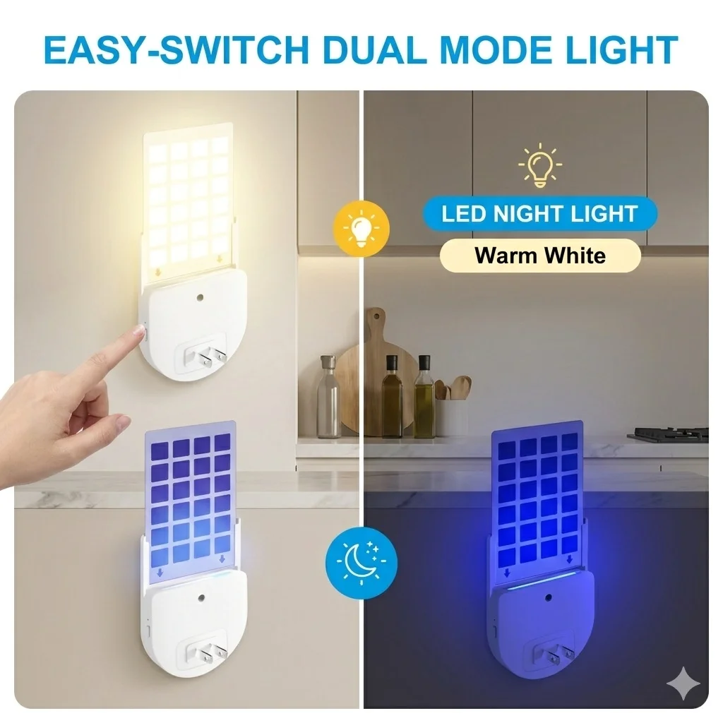 Piège à insectes volants 2-en-1 à brancher, tue-moustiques avec lumière UV nocturne pour capturer les mouches et les mouches à fruits, adapté et écologique