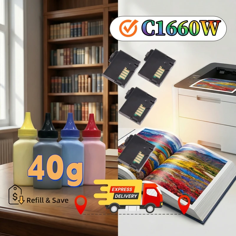 

Color Toner Powder Chip Compatible for Dell C1660W C1660 C 1660 Printer Color Toner Cartridge
