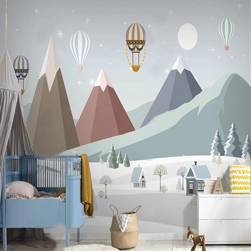 

Custom Any Size Mural Wallpaper Cartoon Snow Mountain Balloon Scenery Children's Room Bedroom Decor Fresco Papel De Parede 3D