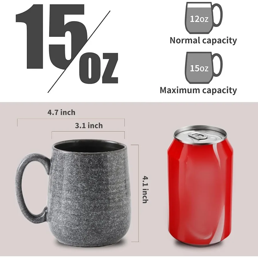 مجموعة من 6 أكواب قهوة سيراميك كبيرة سعة 12 أونصة مع مقابض واسعة لحليب الشاي والقهوة والكاكاو الساخن مثالية لمكتب روتين الصباح U #3