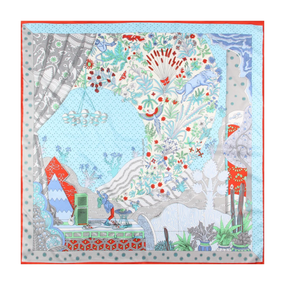 Manueller handgerollter Twill-Seidenschal für Damen, Konzertdruck, quadratische Schals, Wraps, Echarpes, gekräuselte Foulards, Femme, Bandana, Hijabs, 90 cm – Detail 3