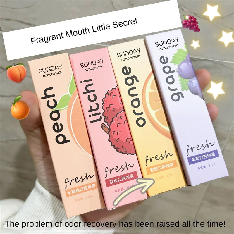 Oral Freshening Spray Natural Fruity Peach Flavor Refreshing Oral Spray Portable Long-lasting Remove Oral Odor Smoke Oral Care