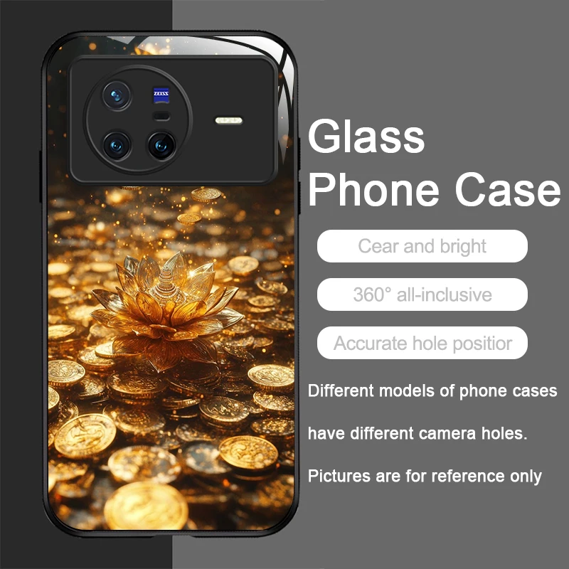 الإبداعية الذهبي لوتس زهرة نمط الزجاج المقسى جراب هاتف ل ممن لهم رينو 13 F 12 11 برو 10 SE البحث X3 لايت X8 A58 A78 غطاء