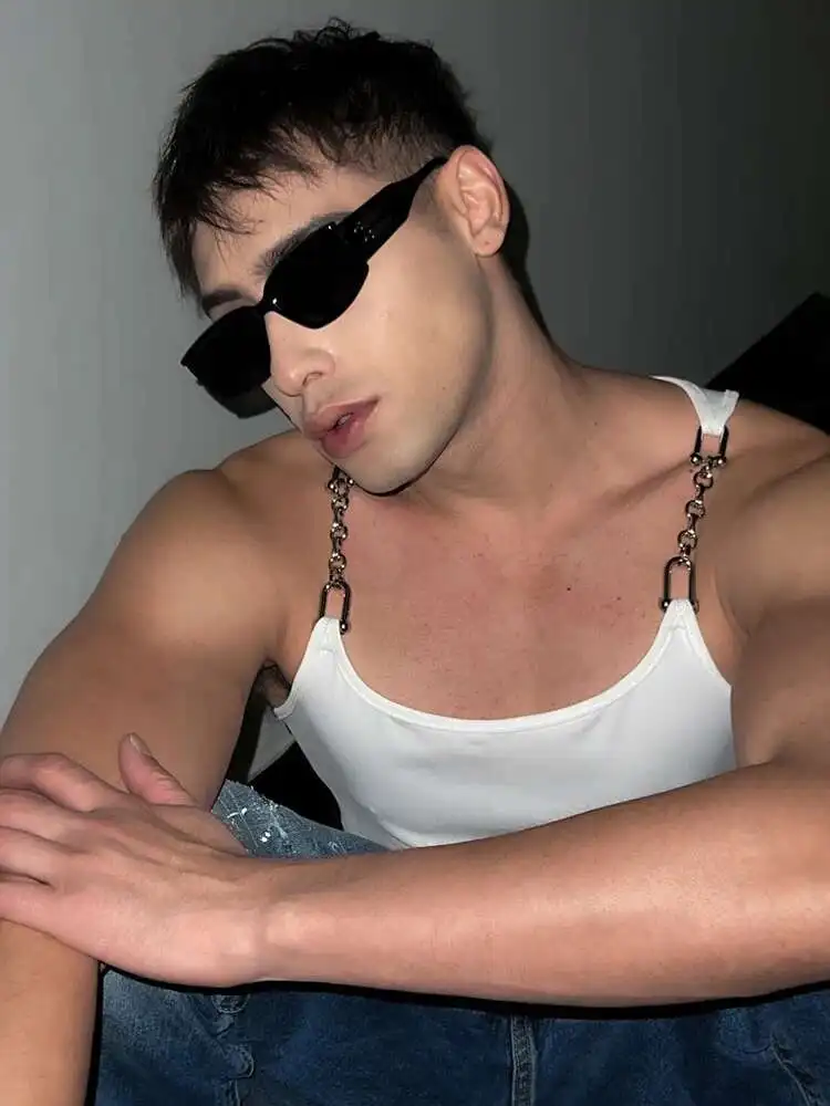 LUZHEN Summer New Metal Chain Strap Design Sleeveless Vests Men\'s Street Fashion Clothes 2025 Original Male Tank Tops LZ1548