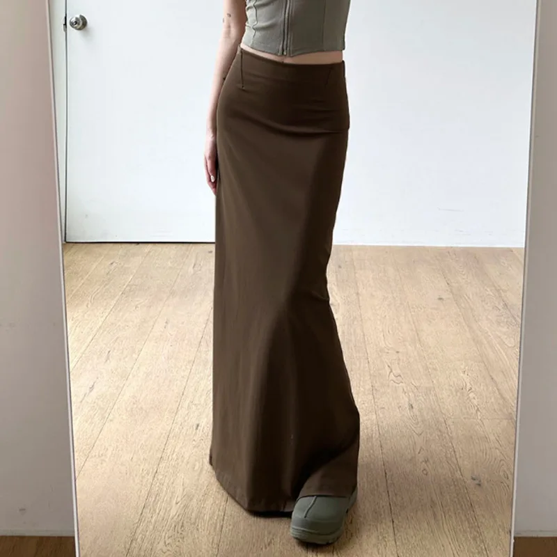 

Women Retro Slit Slim Straight Tube Skirt Hip Hugging Long Skirt Solid Color Basic Versatile Korean Fashion Sexy