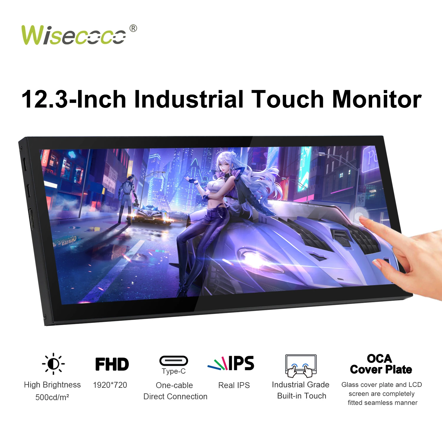 12.3Inch Portable Monitor External Expansion Panel Temperature CPU GPU Type-C Auxiliary Screen Vehicle Video Audio Touch Display