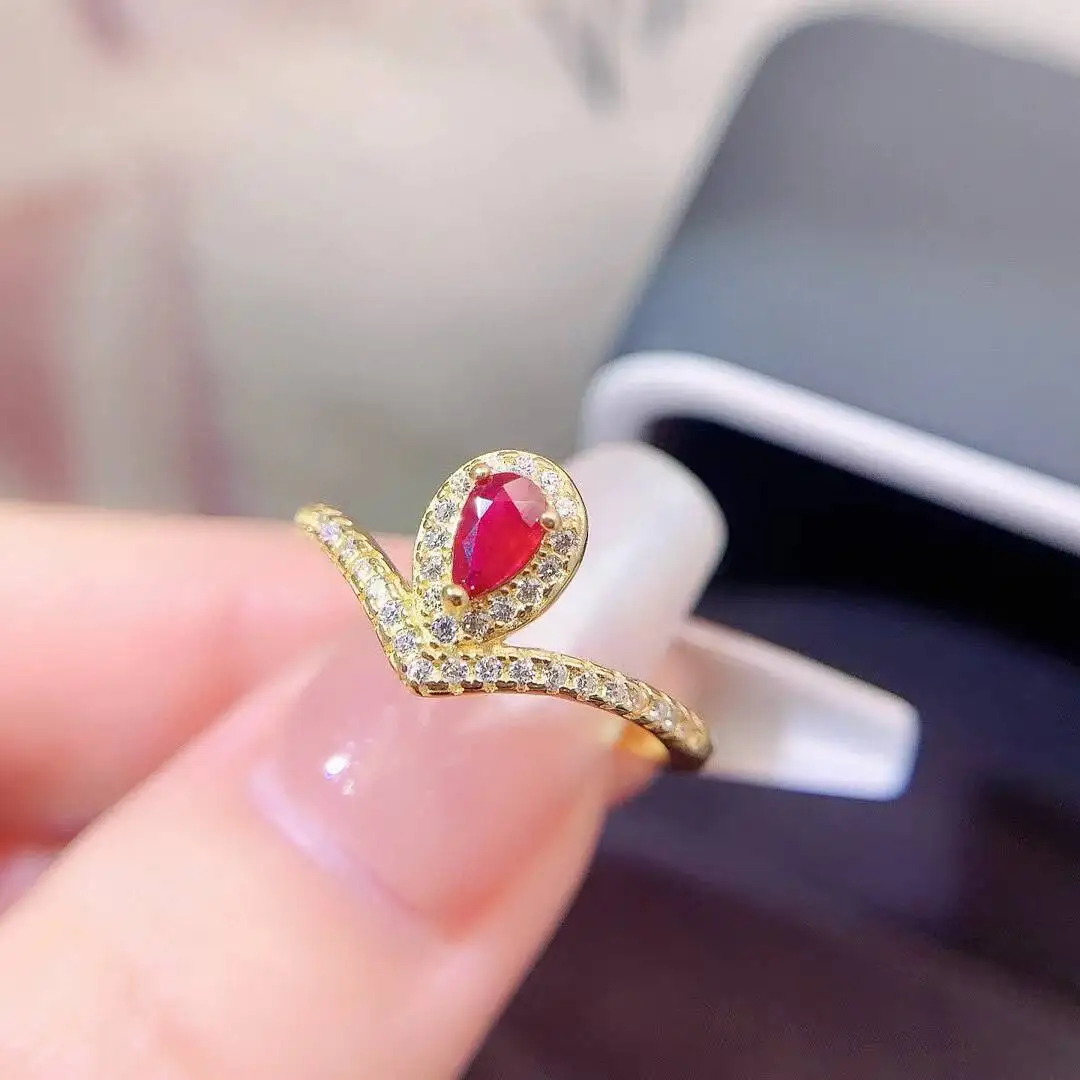 KJJEAXCMY New style Jewelry Natural Women's Ruby Ring 925 silver inlay Colorful and splendid High clarity supports detection