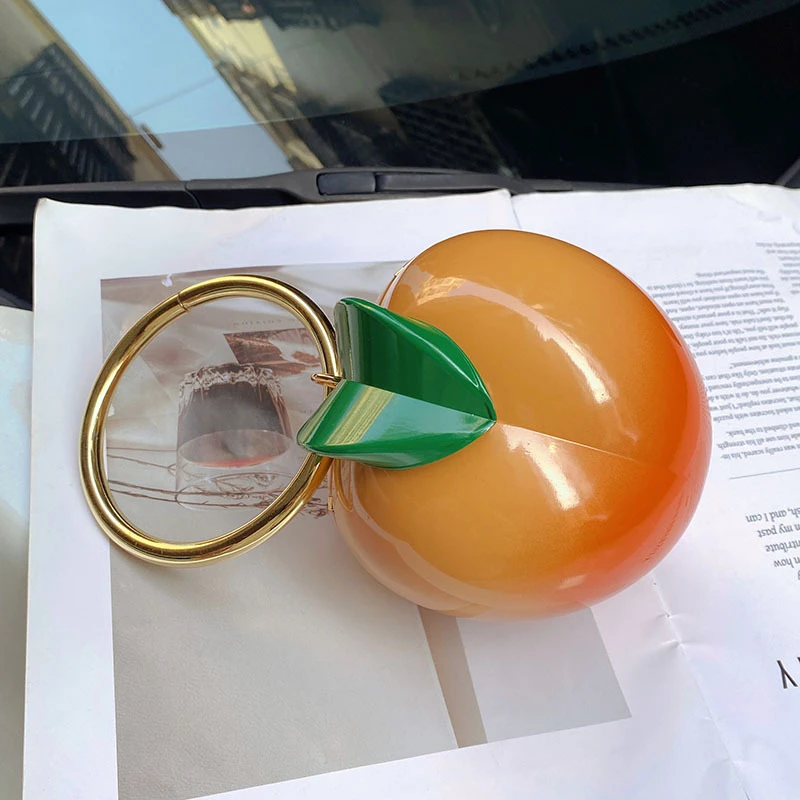 حقيبة يد لطيفة على شكل البرسيمون حقيبة يد نسائية مستديرة متعددة الألوان مزخرفة مع سلسلة حقيبة يد مسائية عصرية جديدة