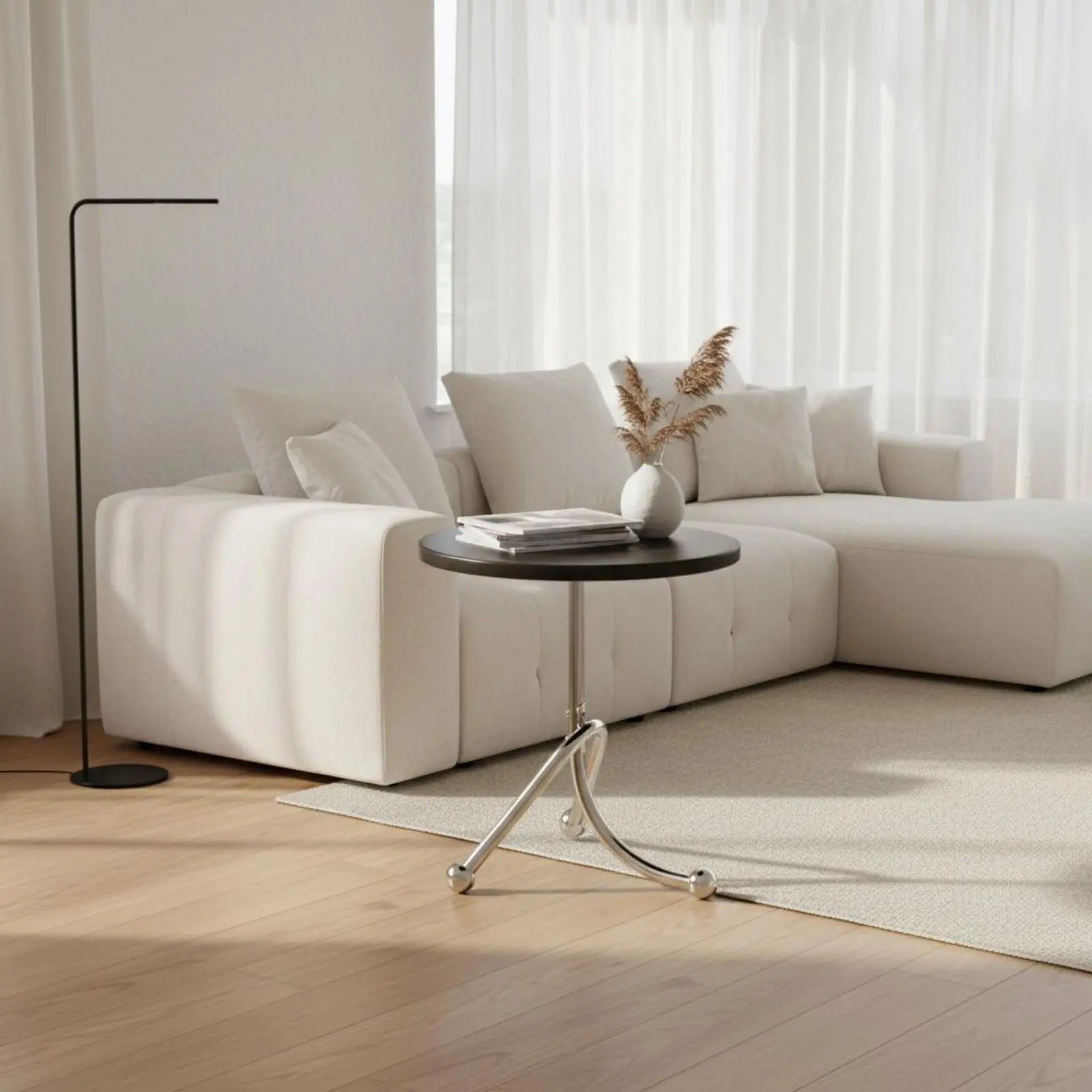 

Round Side Table Sturdy Construction Minimalist Round Nightstand Chrome Leg Side Table Easy to Clean Home Furniture for Bedroom