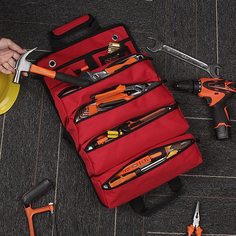 New Tool Bag Scroll Tool Storage Bag Suitable for Workers Engineers Maintenance Tools Camping Detachable Multifunctional Bag Red