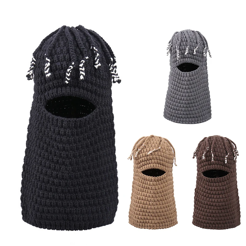 Fashion Winter Wig Balaclava Caps for Men Women Full Face Ski Mask Beanie Bicycle Hiking Outdoor Sports Knitted Hat Earmuffs Cap