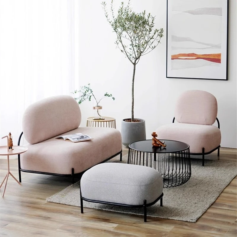 

Fabric Italian fabric sofa beauty salon cotton and linen apartment type simple solid wood small double living room