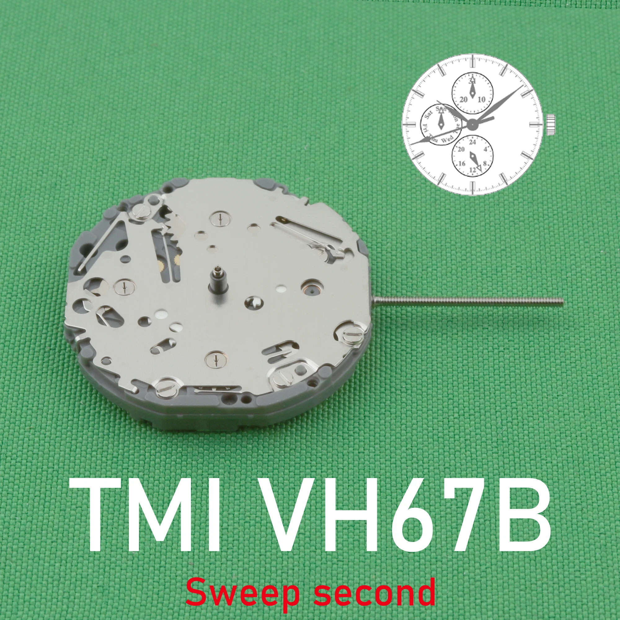 TMI VH67 movement Sweep second Multi-eye (day, date,24 hr) quartz movement VH67B movement small hands at 6/9/12 vh67a movement