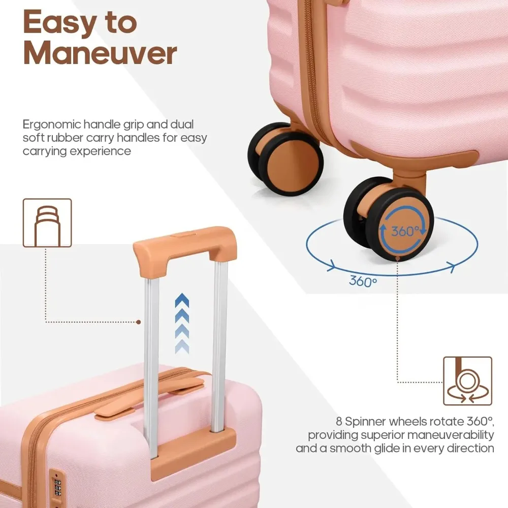 UKEIN Juegos de equipaje de 3 piezas, equipaje de mano de 20 pulgadas con ruedas giratorias, juego de maletas rígidas para PC con cerradura TSA, transporte duradero Su