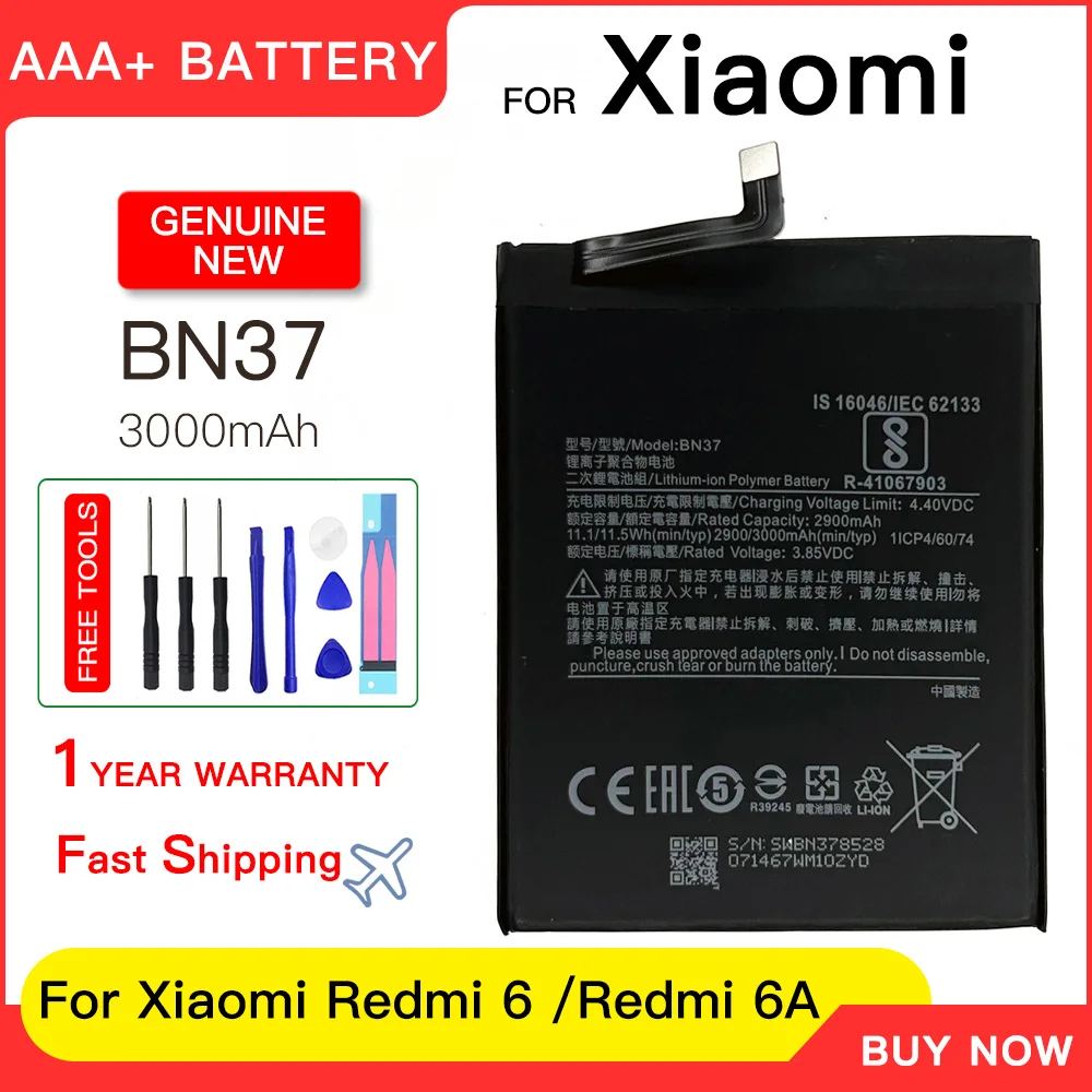 

Genuine BN37 3000mAh Battery For Xiaomi Redmi 6 Redmi6 Redmi 6A BN37 PHONE replacement batteries batteria+tools