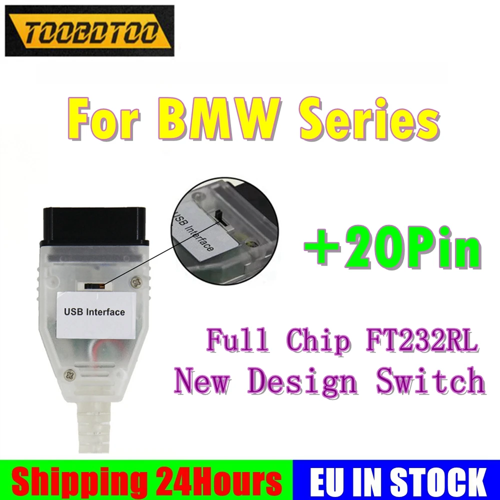 Full Chips FT232RL For BMW INPA K+DCAN K+CAN K-Line SfEwitch FTDI OBDII Diagnostic Interface Add BMW 20Pin Cable For BMW Scanner