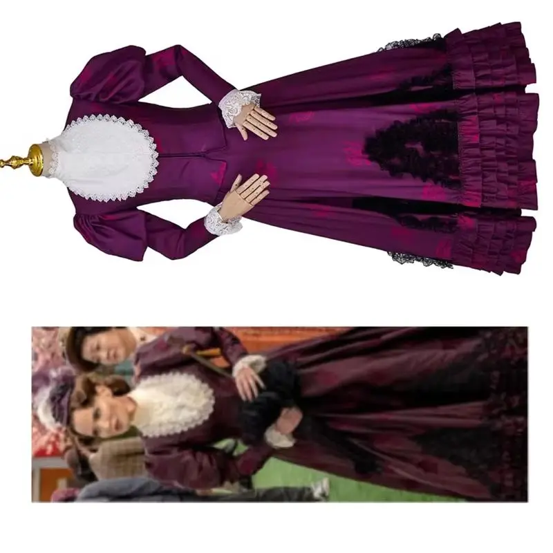 

TV Schmigadoon Mildred Layton Cosplay Costume Purple Victorian Gothic Long Dress Medieval Ball Gown