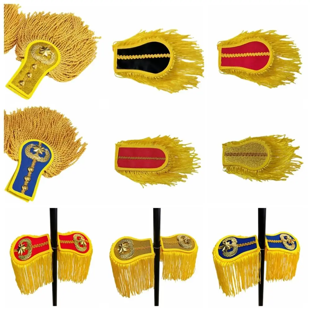 Smooth Satin Fabric Epaulettes Alloy Decorative Emblems Imitation Metallic Tassels Tassel Epaulettes Lightweight
