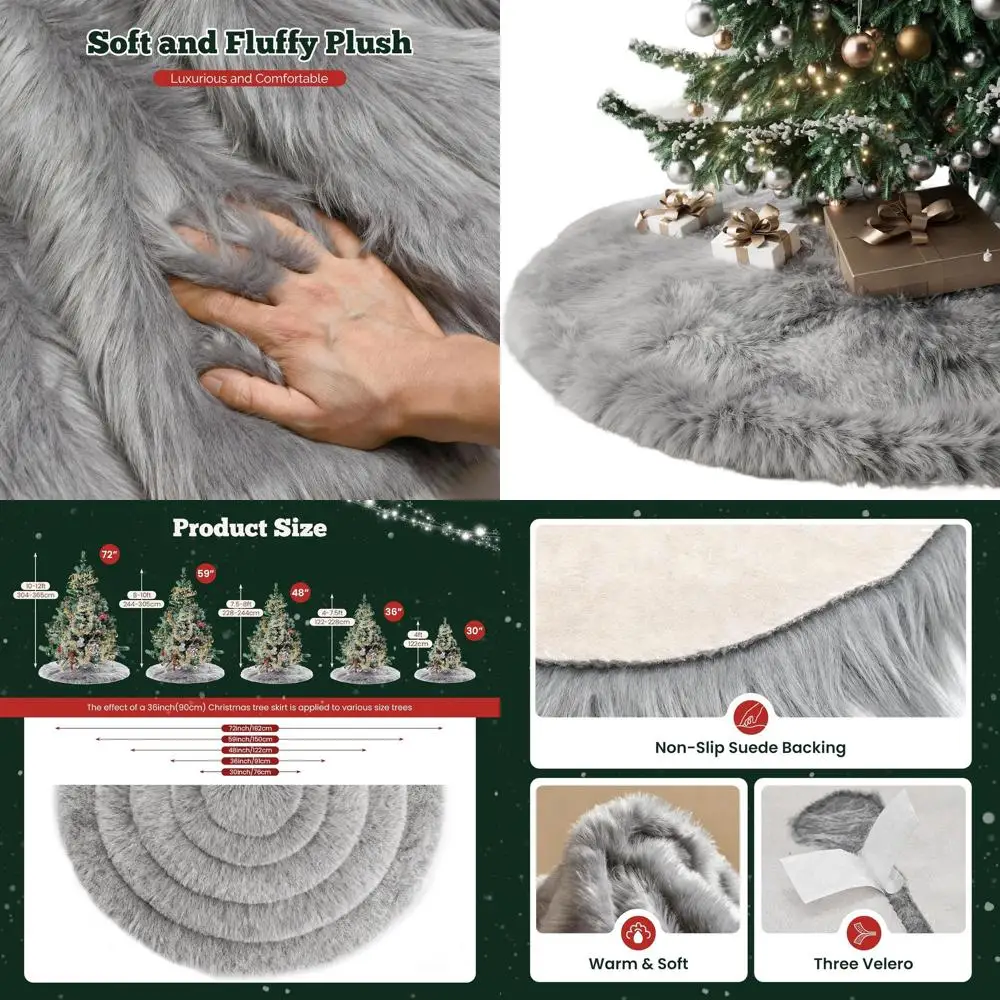 

Юбка для рождественской елки из серого шерсти с мехом, диаметр 60, идеально подходит для маленьких деревьев и праздников.