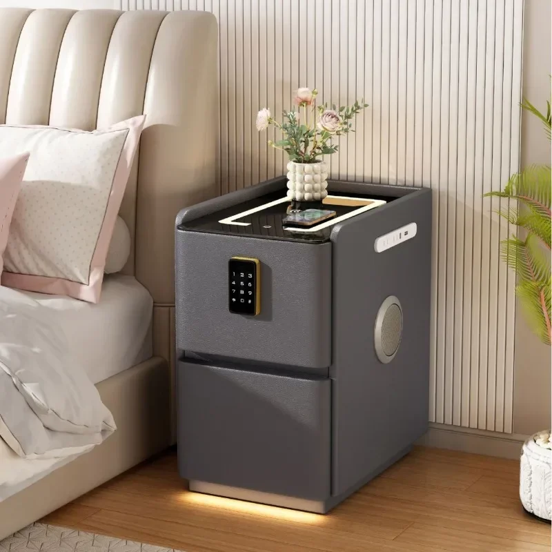 Smart bedside table Multifunctional home advanced free installation with socket password lock Wireless charging Bedroom leather