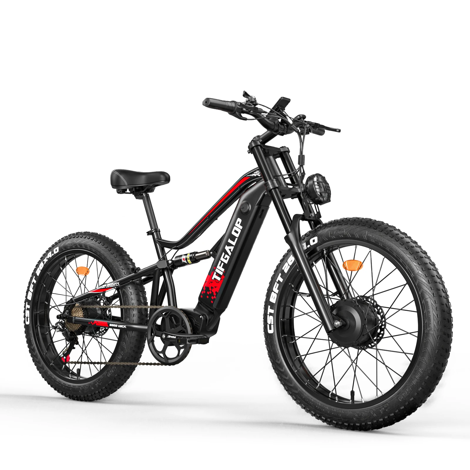 Tifgalop 26-inch elektrische fiets voor alle terreinen, met dubbele schokdemping, 7 versnellingen, 51V 21Ah lithiumbatterij, actieradius tot 40-80 km.