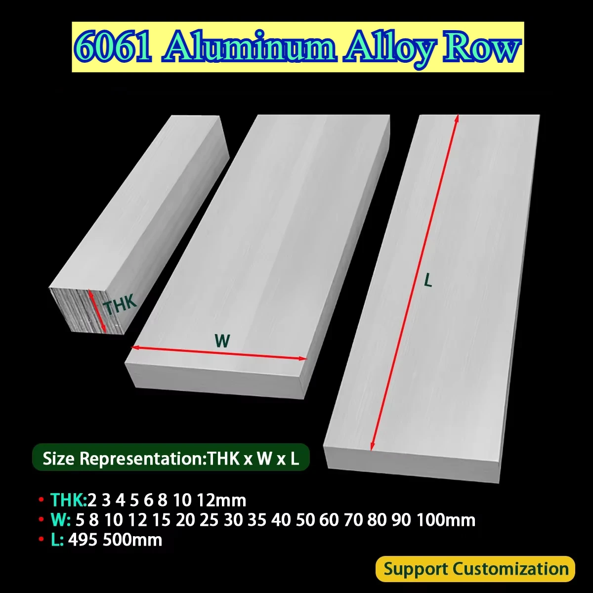 

6061 Aluminum Alloy Row AL Flat Bar Plate CNC Metal Length 495 500mm Width 5 -100mm Thickness 2 3 4 5 6 8 10 12mm