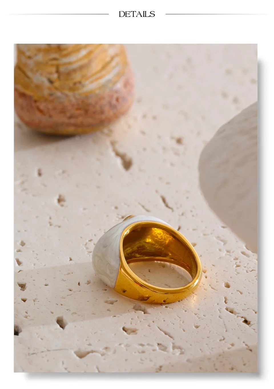 Yhpup Größe 6789 Neuheiten Weißer Emaille-Herz-Gussring Wasserdicht 18K Goldfarben PVD-beschichtet Stilvoller Schicker Schmuck – Detail 9