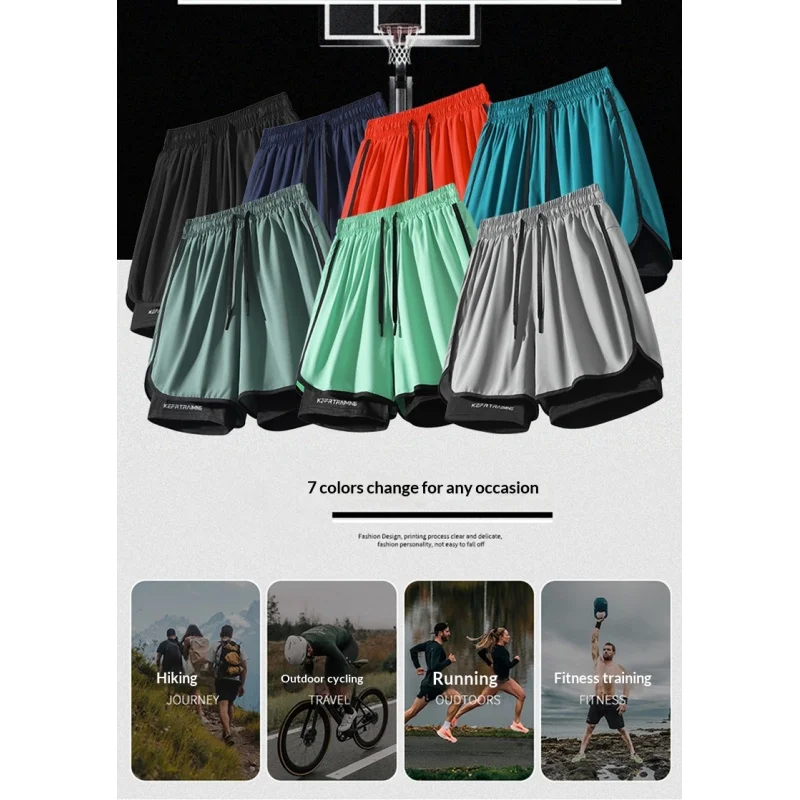 Men's 2-in-1 Double Layer Athletic Shorts, Unisex Quick-Dry Gym Shorts for Running, Training & Marathon