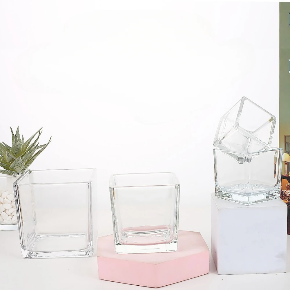 Geometry Square Candlestick Incense Making Candles Jar Supplies Transparent Glass Home Bedroom Desktop Decor DIY Tea Cup Gifts