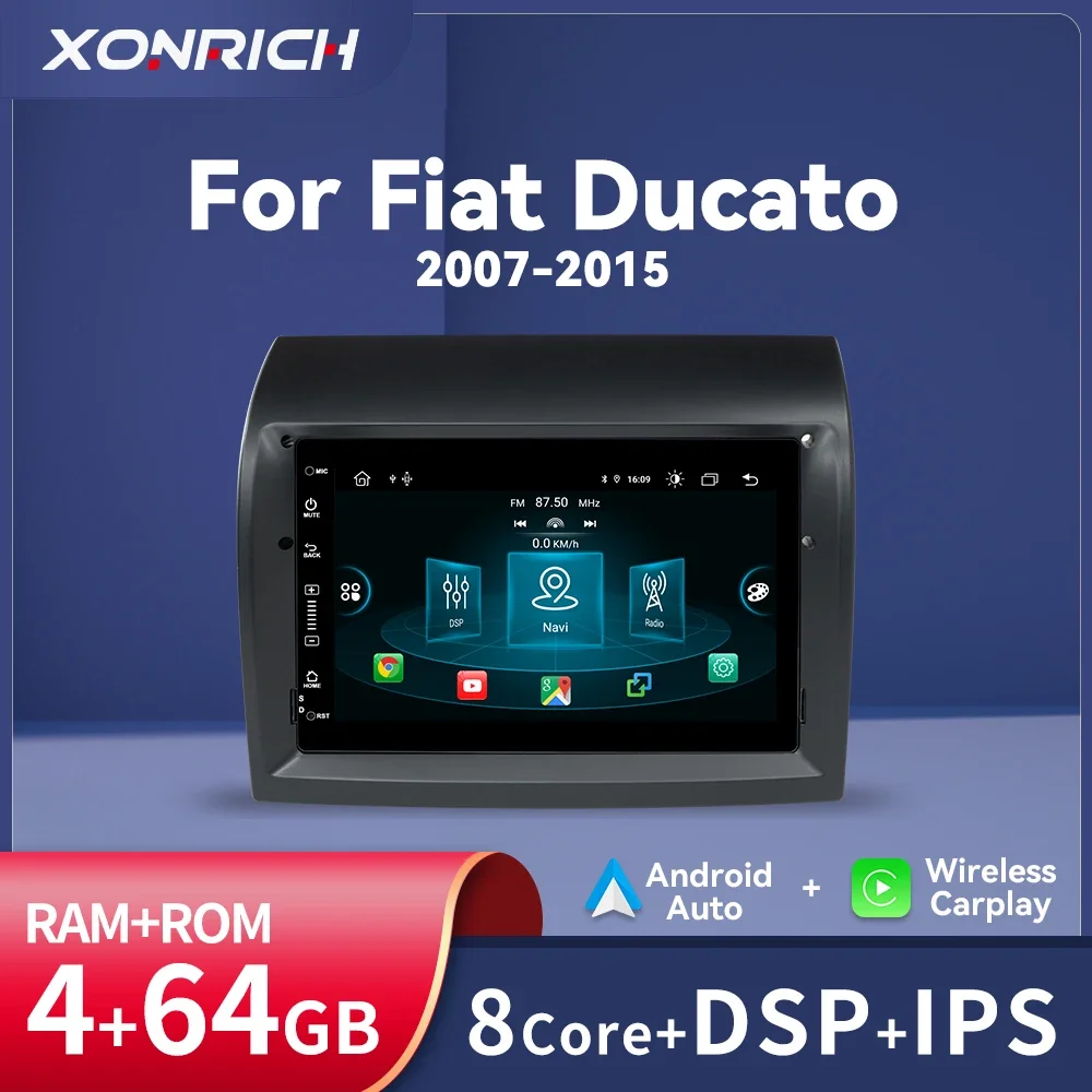 XONRICH 4GB+64GB 2 Din Android 12 Carplay Car Radio Player For Fiat Ducato 2008-2015 Citroen Jumper Peugeot Boxer Navigation GPS