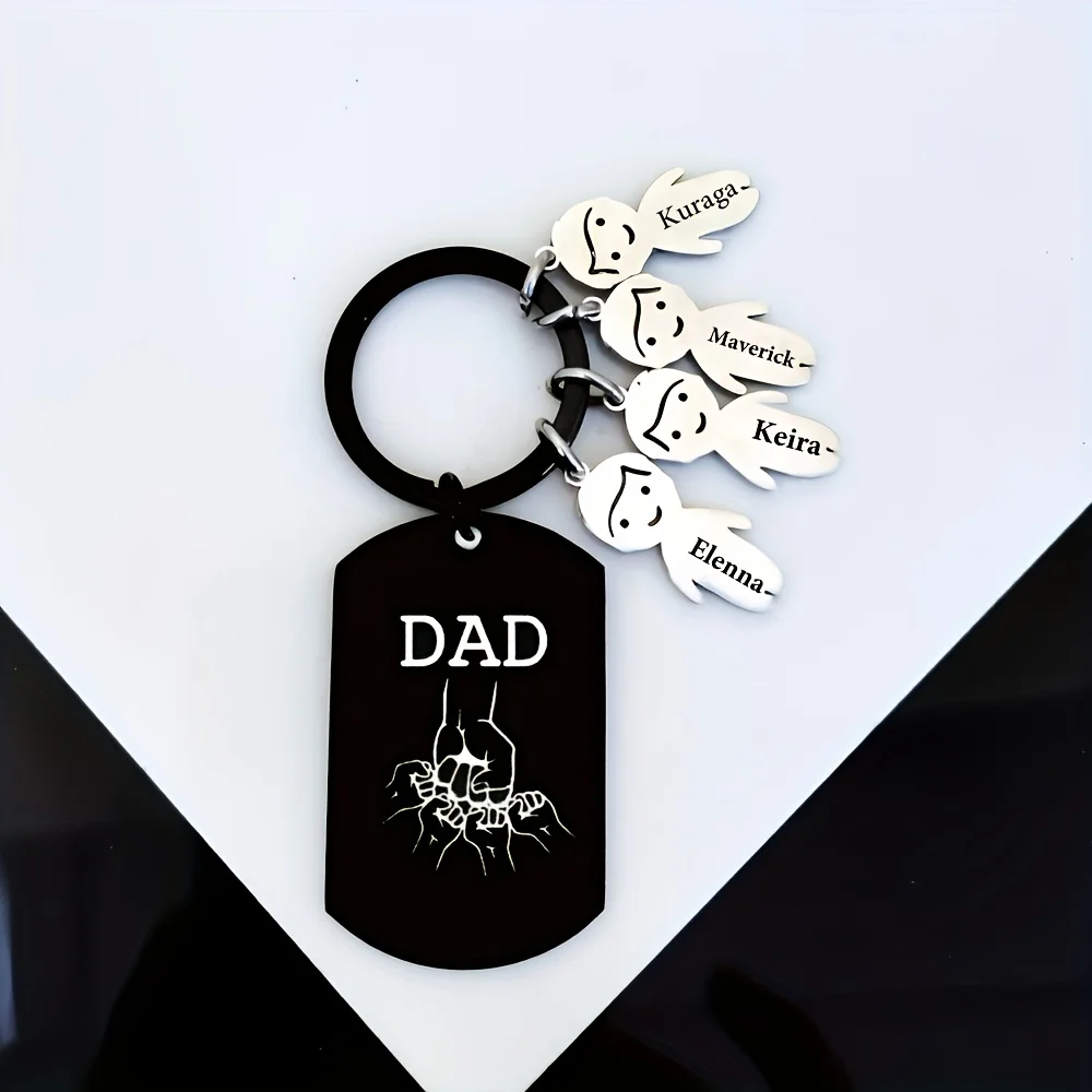 Customizable Mini Figure Shape for Men and Women, Personalized with 1-5 Names, Stainless Steel Keychain, Father's Day Gift