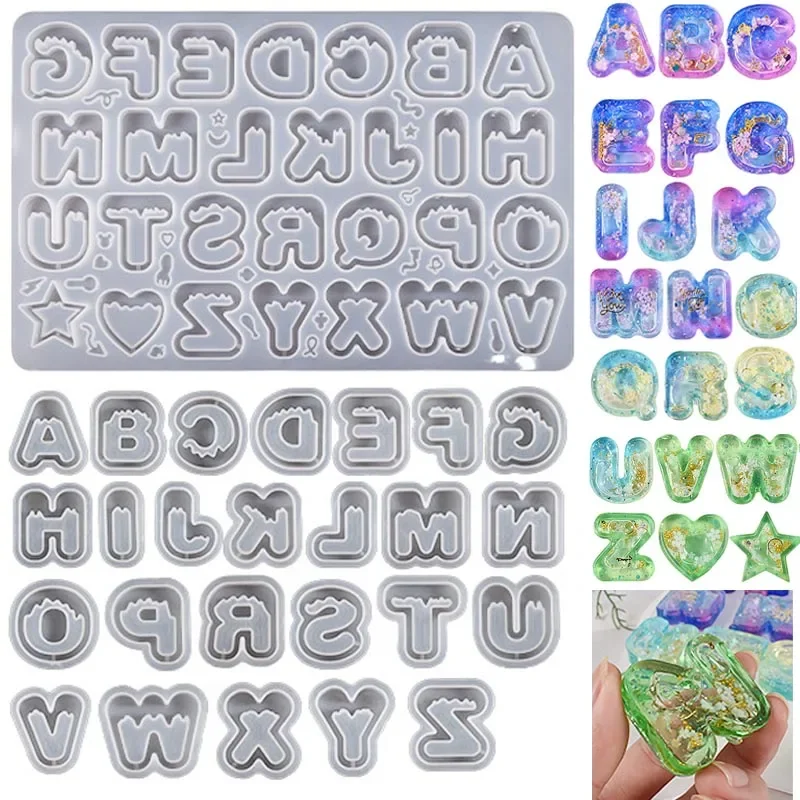 DIY Gear Alphabet Resin Mold with Film, Ice Cream Letter Quicksand Keychain Pendant Mold, Creative Shaker Mold for Craft