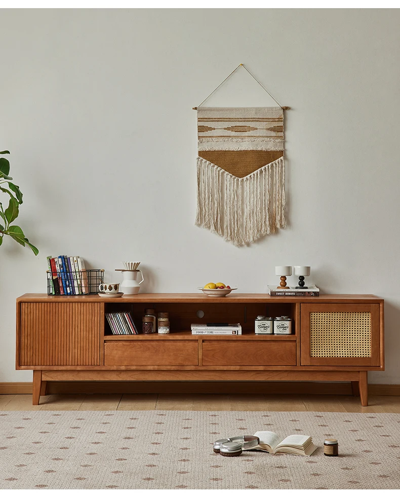 medieval cherry wood TV cabinet, living room home simple floor-to-ceiling audio-visual cabinet