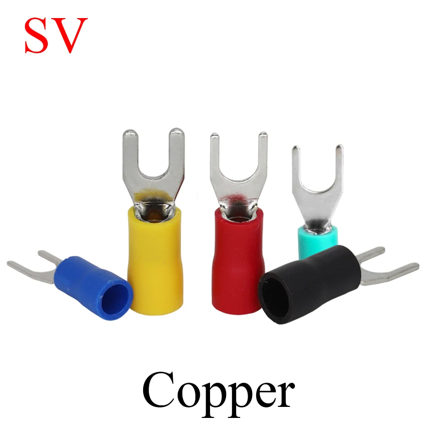 

SV1.25/2/3.5/5.5/8-3/3.7/4/5/6/8 SV1.25/2/5 Copper Fork Furcate Wire Cable Electric Connector Lug Spade Insulated Crimp Terminal