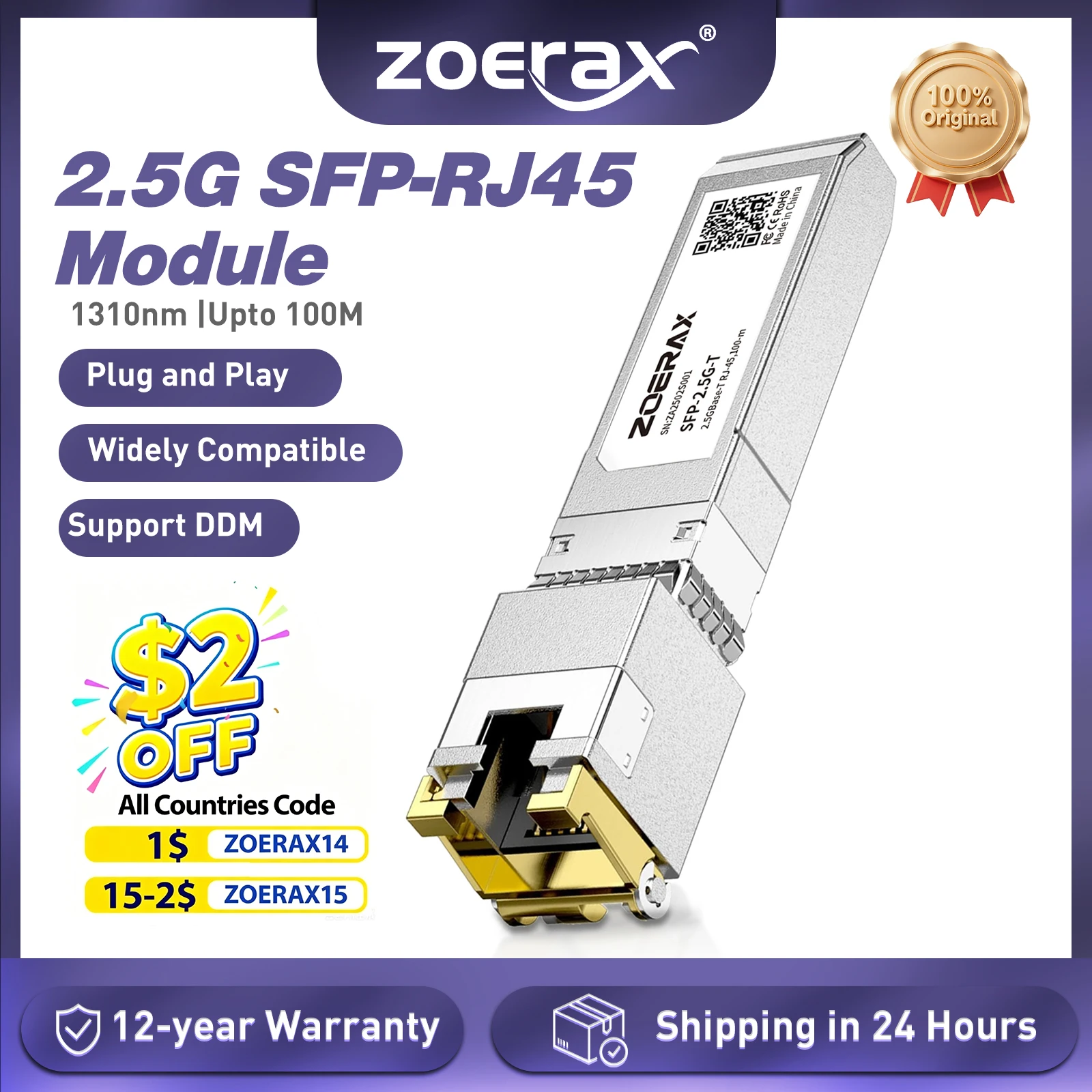 ZoeRax 10/2.5/1.25G SFP+ to RJ45 Copper Module Ethernet Transceiver Module Compatible with Cisco/Mikrotik Ethernet Switch