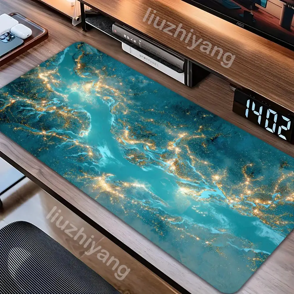 

Зеленый золотой коврик для мыши, большой коврик для компьютерной офисной игровой настольный коврик XXL, резиновые противоскользящие коврики с прошитыми краями, коврики для клавиатуры, моющиеся настольные коврики