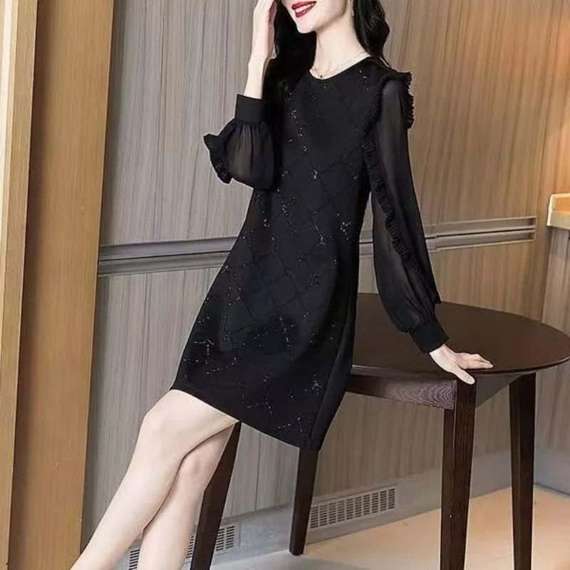 Temperament Dignified Intellectual Generous Montage Solid Color Flounce Bright Color Loose Chiffon Women's Dress Spring 2024