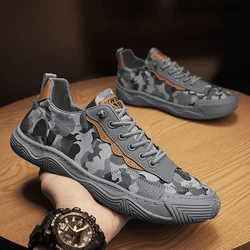 New Casual Canvas Shoes for Men Summer Breathable Flat Shoes Waterproof Outdoor Wear-resistant Casual Camouflage Shoes