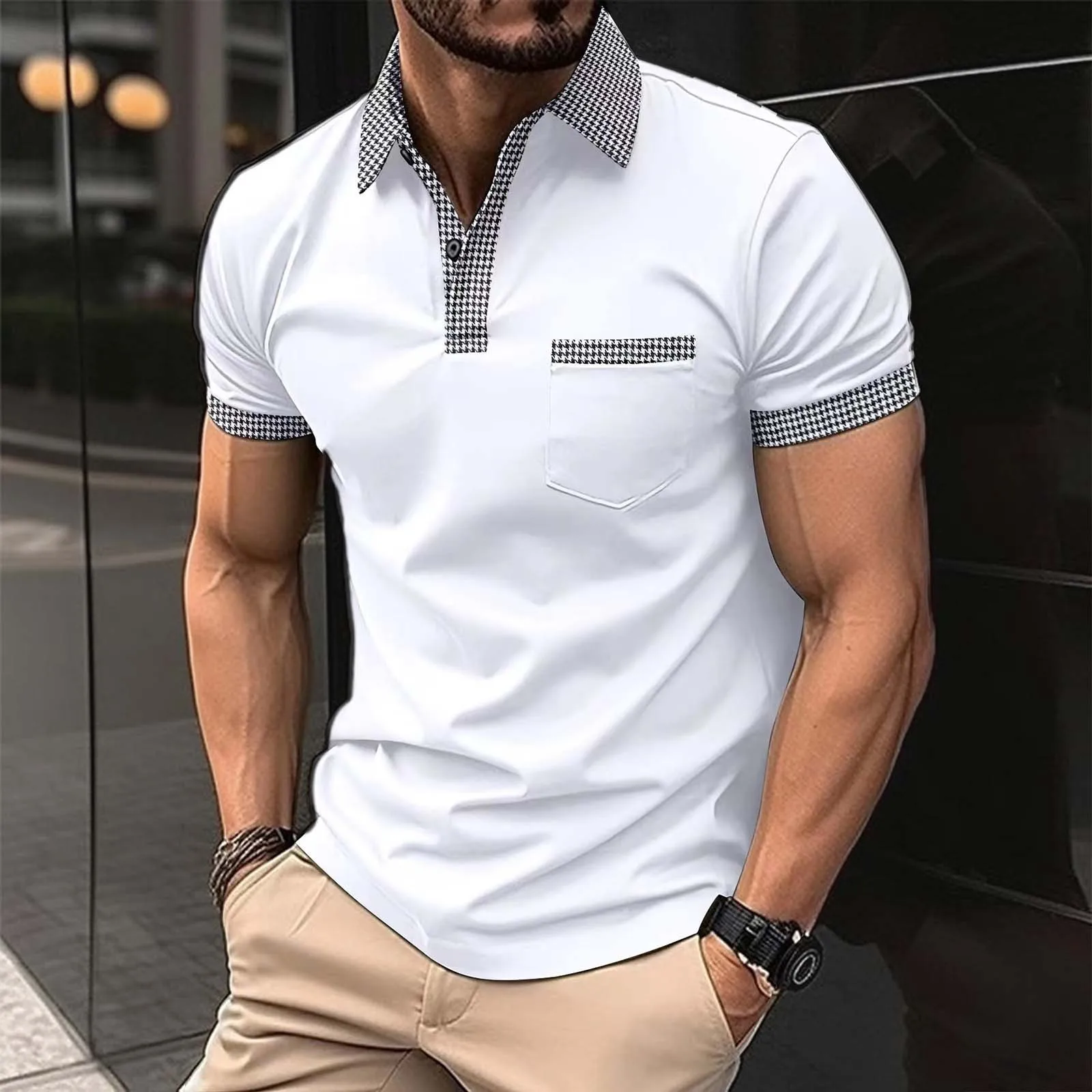 Plain T Shirts Men Bulk Shirts Pack for Men Man T Shirt Men'S Fashion Spring And Summer Casual Short Sleeved Buttons Lapel Solid