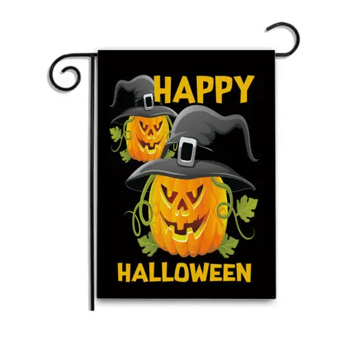 Happy Halloween Two Jack o Lanterns Design 12x18 Inch Garden Apartment Flag