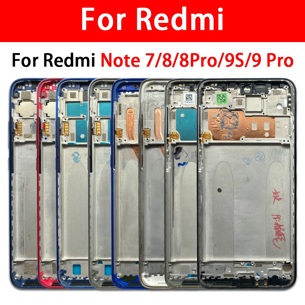 New Metal Middle Frame For Xiaomi Redmi Note 7 8 9S 9 Pro Back Battery Cover Rear Housing Middle Frame Bezel Plate