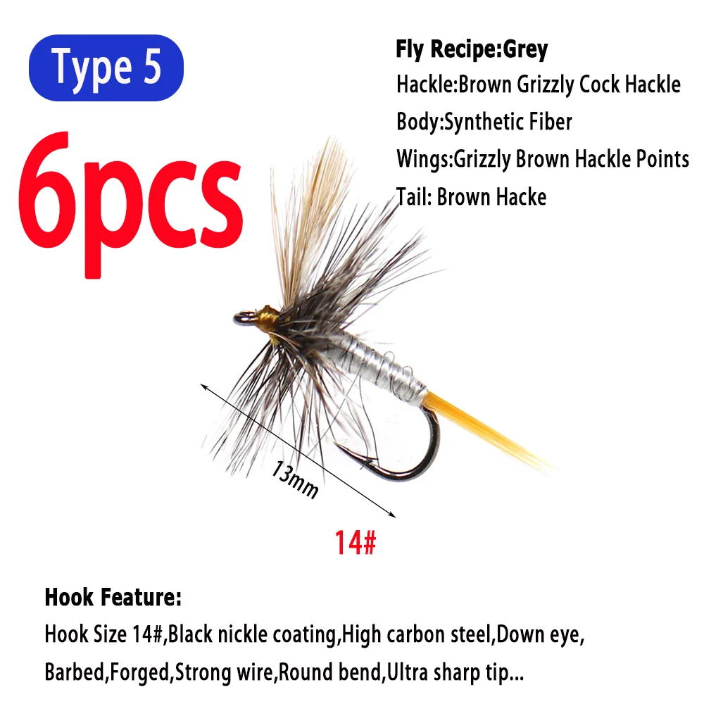 6 stuks # 10~ # 18 Adams Dry Fly Barbed Fly Tying Hook Light Hendrickson Volwassen Mayfly Caddis Midge Nimf Forel Baars Vissen Lokmiddelen