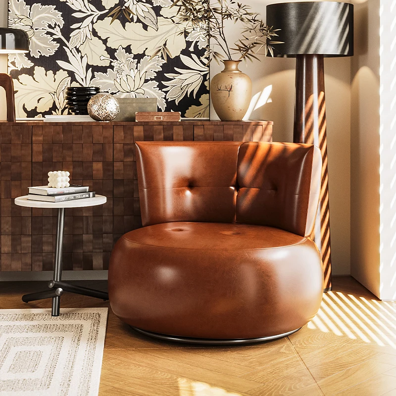 كرسي أريكة فردي من الجلد الشمعي الزيتي لغرفة المعيشة وشرفة للقراءة وأريكة صغيرة دوارة #2