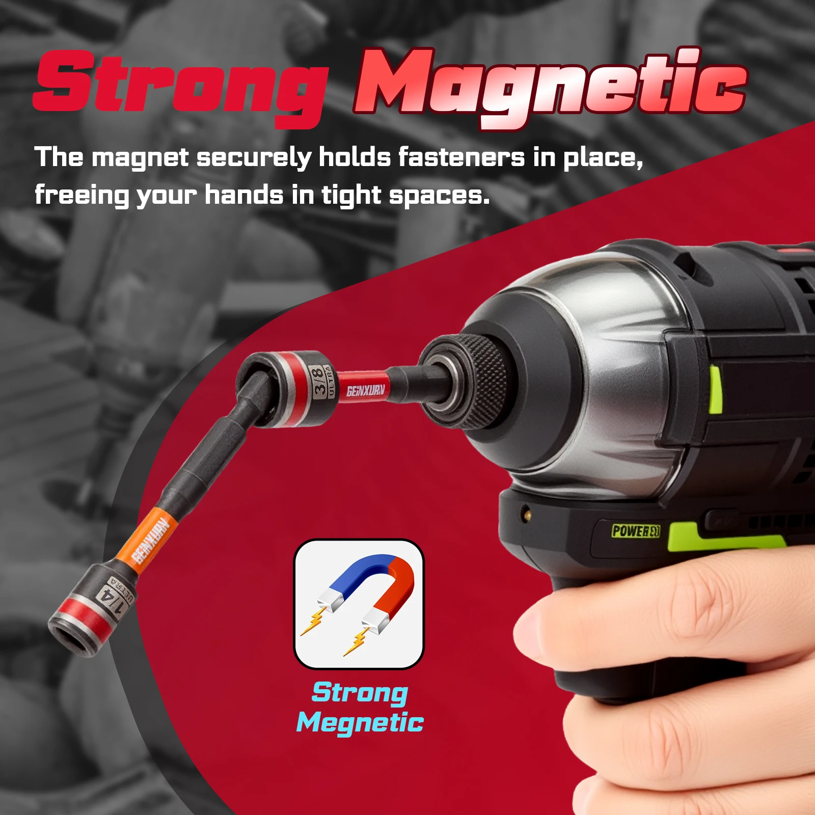Geinxurn 2.6“/6" Nut Driver Set, Color Coded Strong Magnetic S2 Steel 1/4 Hex Shank Socket Bits Fit Drill Screwdriver For Repair view 3