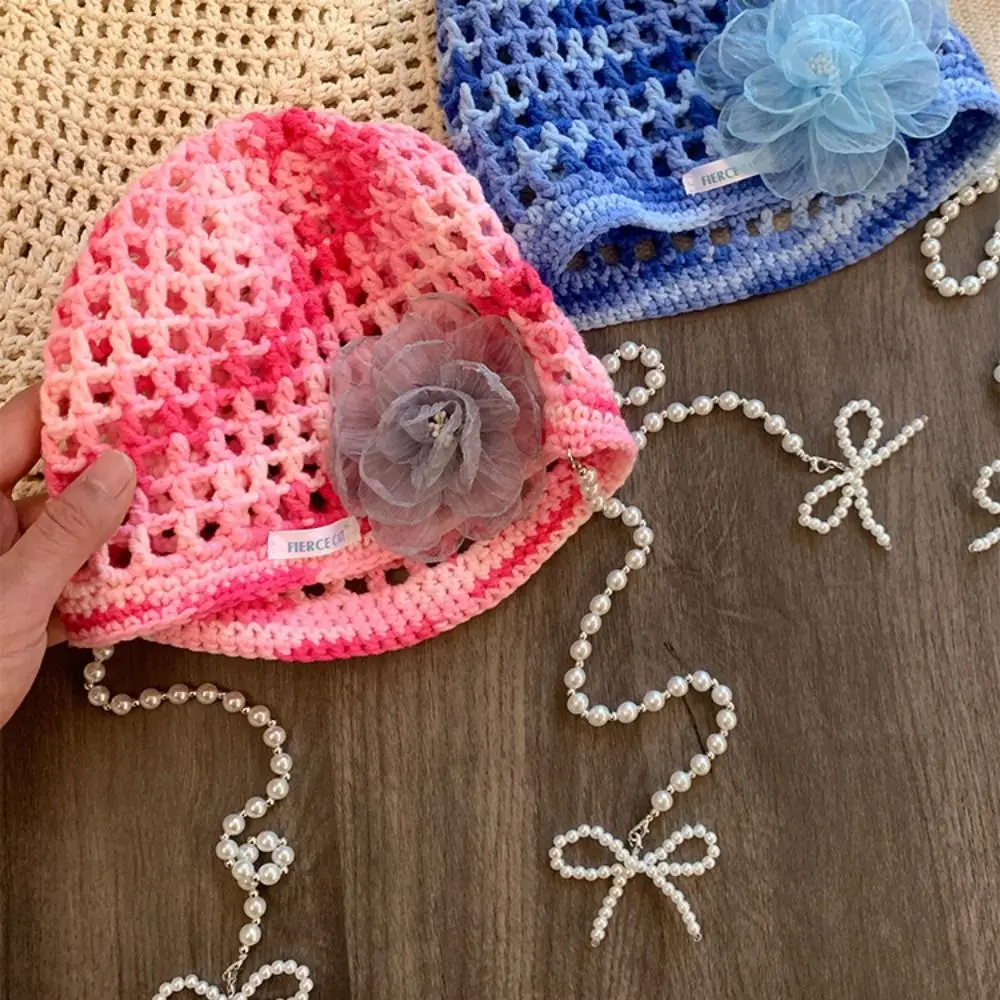 Богемный стиль, вязаная крючком шапка с кисточками, шляпа дофамина, пуловер с полым цветком, плетение, шапка-бини ручной работы с бантом и жемчугом