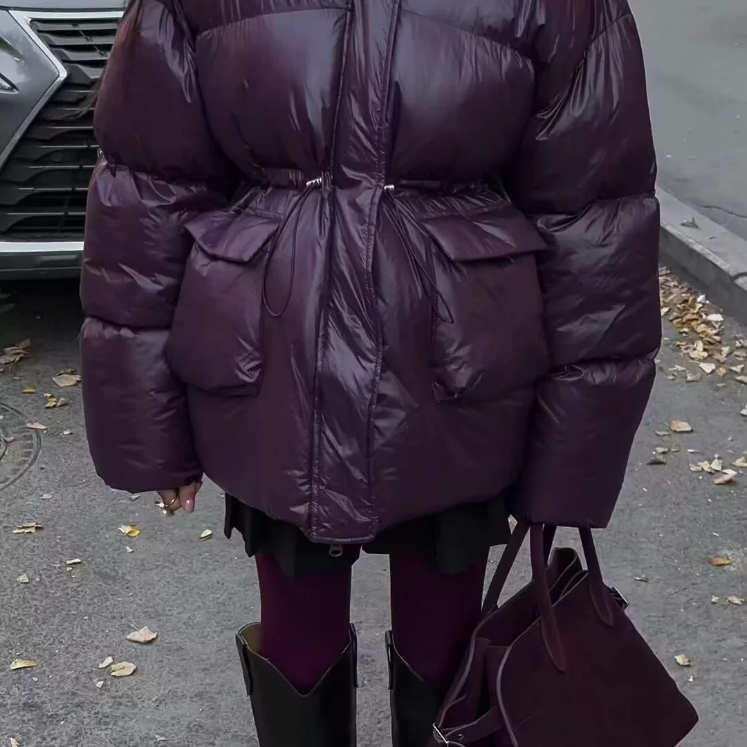Fashionable Minimalist Women's Hooded Zipper Jacket Pure Color Waist-Cinching Autumn Winter New Arrival ZR Style Polyester Fiber