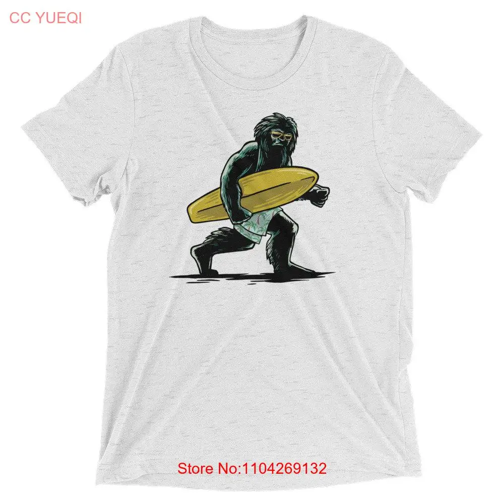 Surfer Bigfoot Surfing Sasquatch Beach Lovers T Shirt Summer Surf Board Shortboard Blue long or short sleeves