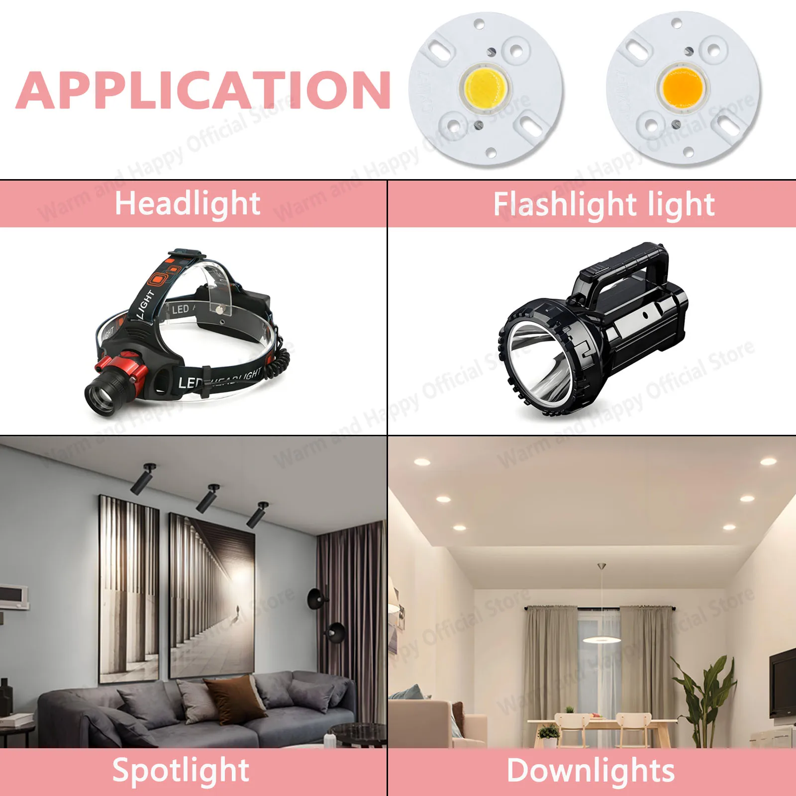 

LED Ceramic Chip Bracket Set 3W DC3V 1000mA Spotlight Projection Lamp Headlight Illumination Light Source 2700k 5000k